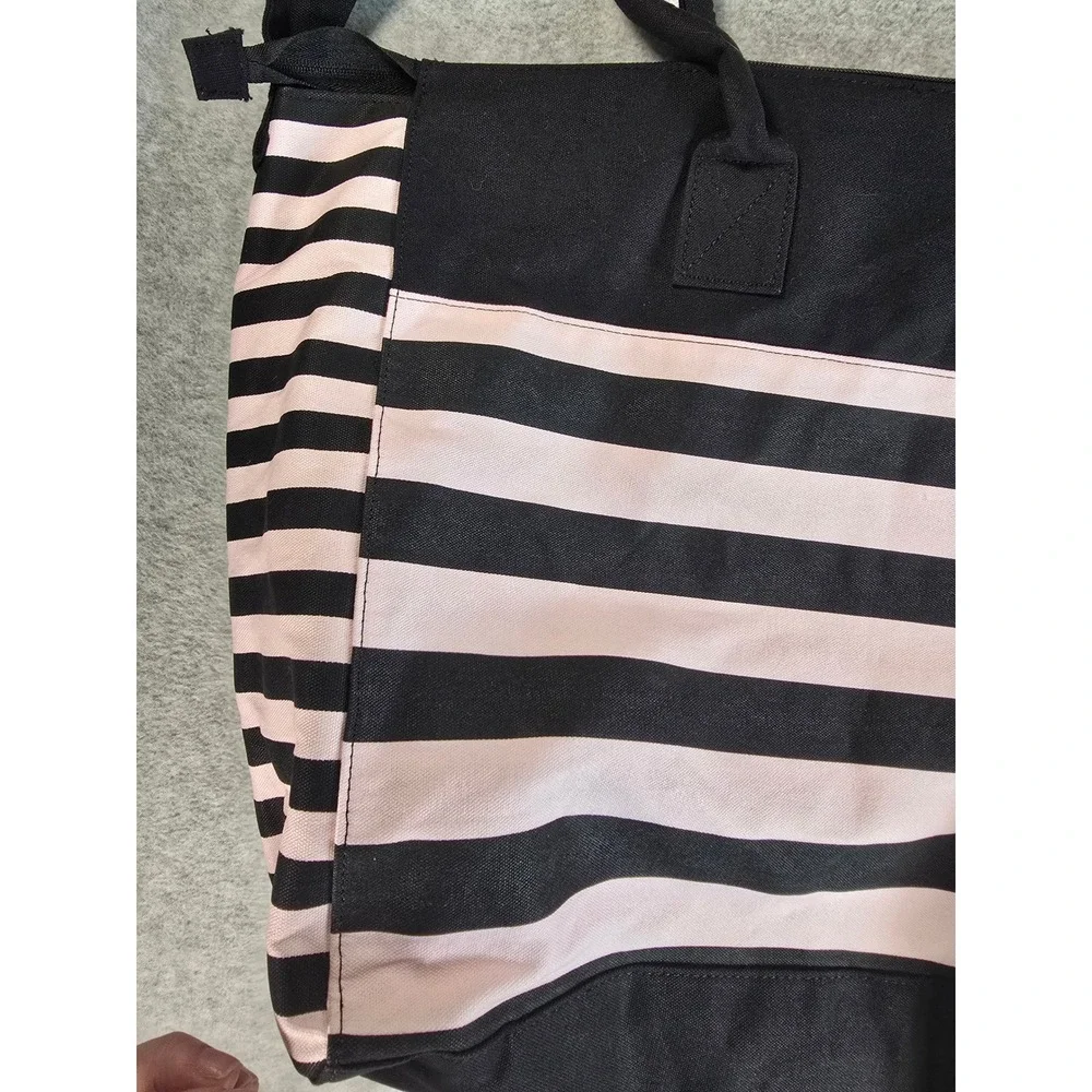Victoria Secret Tote Bag Womens Pink Black Striped Weekender Large NWOT